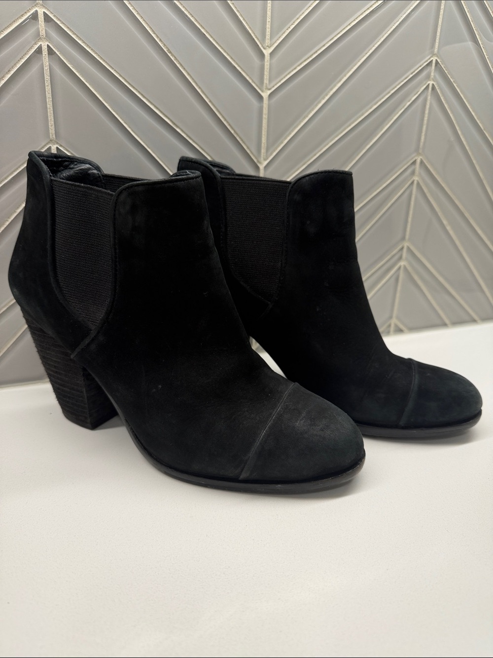 Vince Camuto Black Suede Ankle Booties with Block Heel